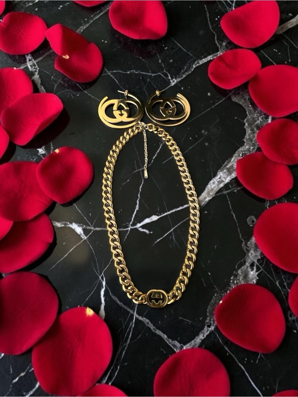 Fashion Jewelry - Gucci Gold-toned  Chain Necklace with Logo Hoop Earrings